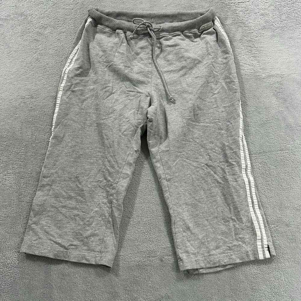 NYI New York Laundry Jersey Capri Sweatpants Womens L Gray White Stripes Y2K Vtg